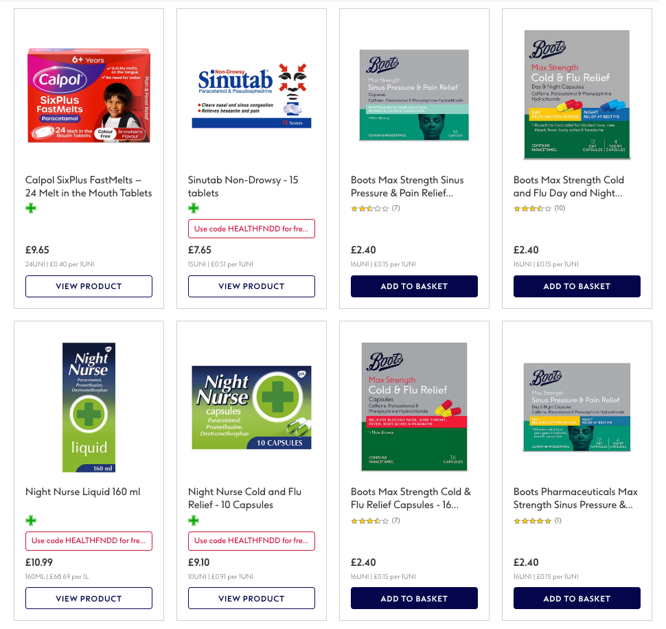 W Boots możemy kupić kilkadziesiąt leków na przeróżne schorzenia, które mają w składzie paracetamol. Lista leków liczy ponad 90 pozycji. 