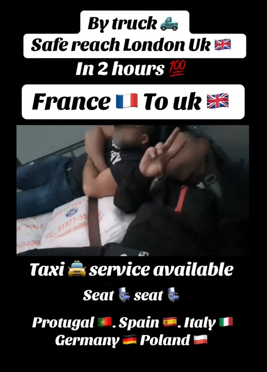 Ogłoszenie oferujące przerzut ludzi do UK. Foto: NCA