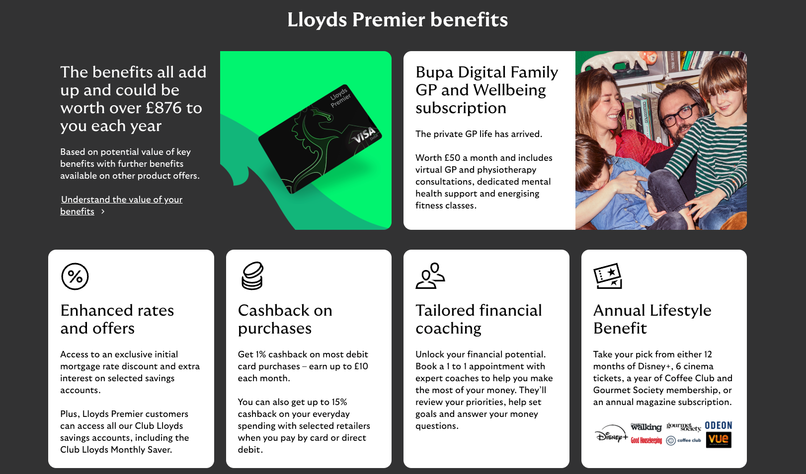 Przykładowe usługi, które Lloyds dodaje do konta Premium.