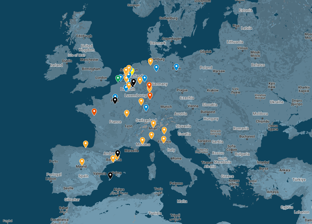 Mapa z miejscami, gdzie znaleziono ciała