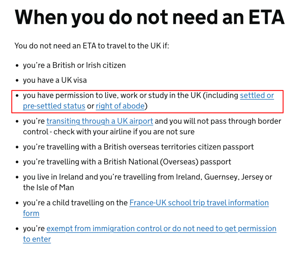 Osoby posiadające settled-status lub pre-settled nie muszą wyrabiać ETA jadąc do UK. 