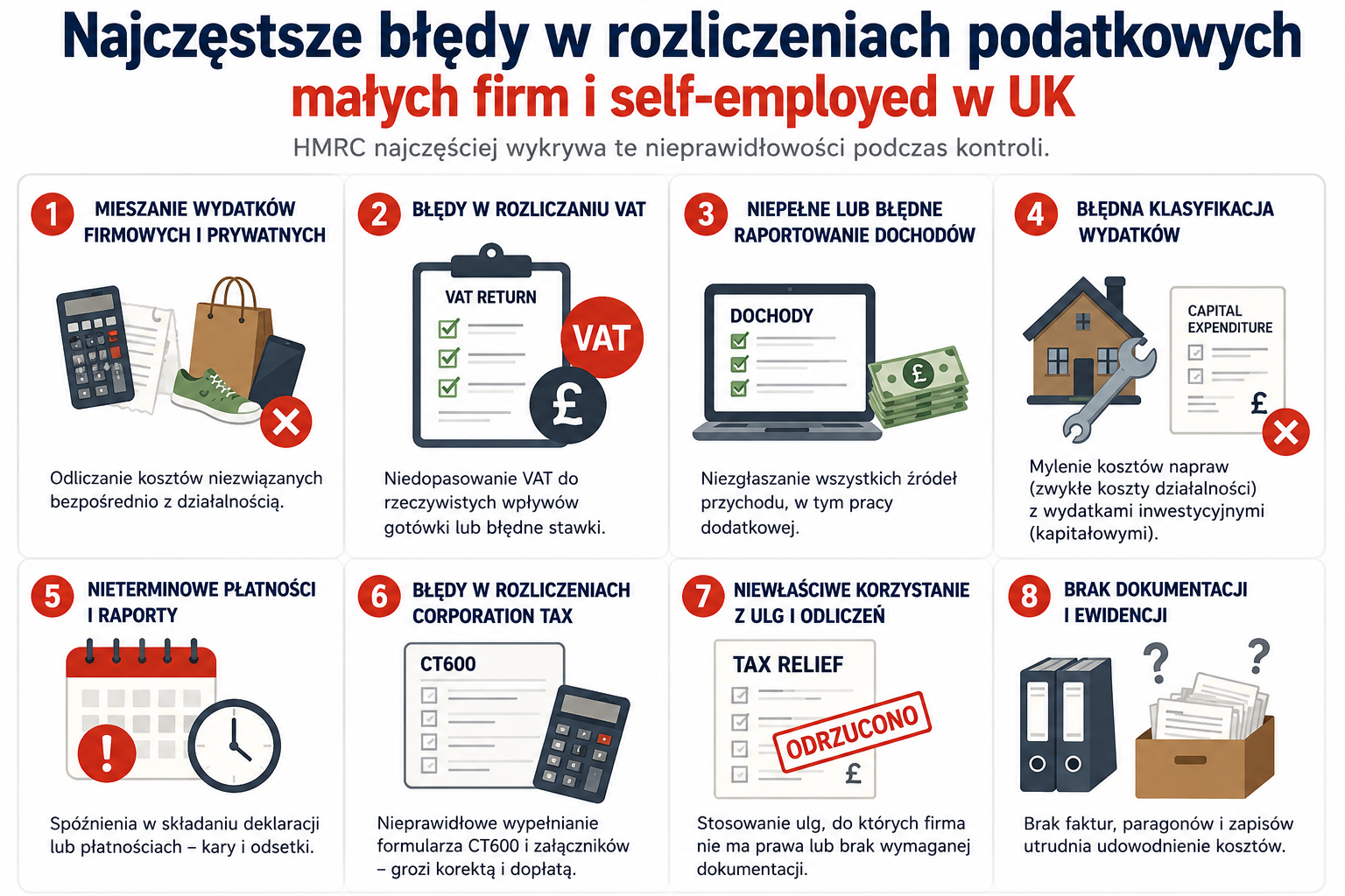 Jakie błędy w rozliczeniach podatkowych popełniają małe firmy i self-employed? HMRC poluje właśnie na nich