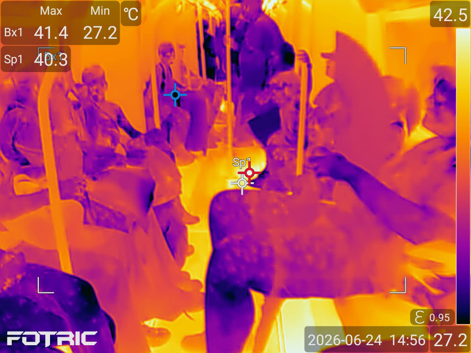 Stacja metra Piccadilly Circus – obrazy termograficzne pokazują ekstremalnie nagrzane powierzchnie w Londynie. © TI Thermal Imaging / Greenpeace
