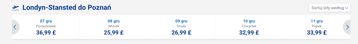 Lot Stansted - Poznań w drugim tygodniu grudnia jest kilka razy tańszy niż tuż przed Wigilią.